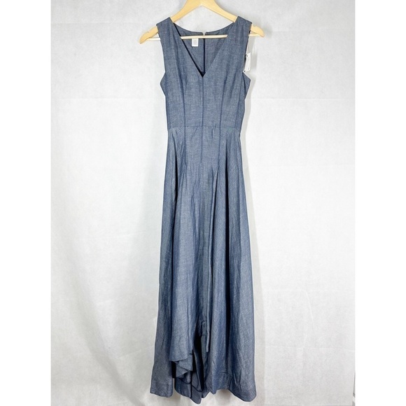 Eleventy V Neck Sleeveless Flax Linen Blend Pleated Maxi Dress Size US 0 EU 38 - Picture 2 of 13